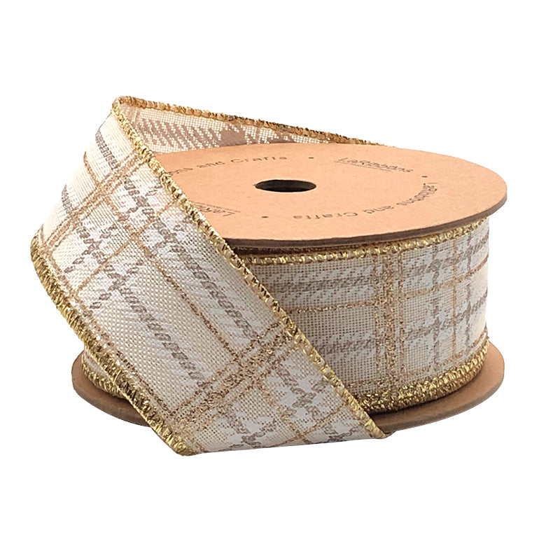 1 1/2" Wired Ribbon | "Metallic Check" White/Multi | 10 Yard Roll