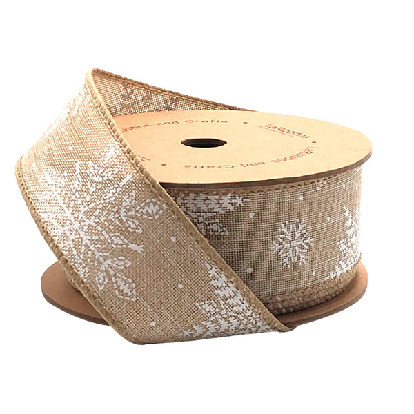 1 1/2" Wired Ribbon | "Snowflake" Natural/White | 10 Yard Roll