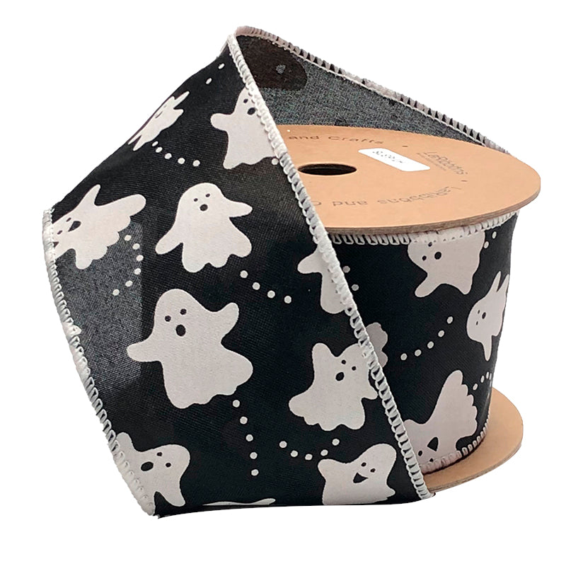 2 1/2" Wired Ribbon | "Ghosts" Black/White | 10 Yard Roll