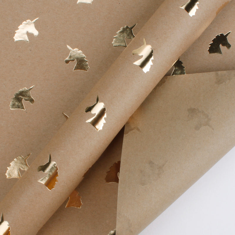 30" x 20" Kraft Wrapping Paper Sheets Bundle (4-pack) | Unicorn Gold Foil Kraft