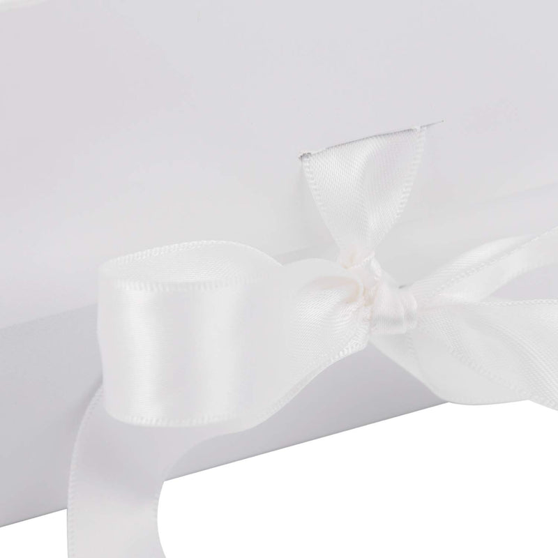 8" x 8" x 4" Collapsable Gift Box w/ Satin Ribbon & Magnetic Square Flap Lid | White