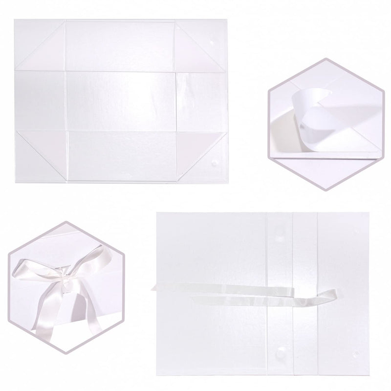 14" x 9" x 4.3" Collapsable Gift Box w/ Satin Ribbon & Magnetic Square Flap Lid | White