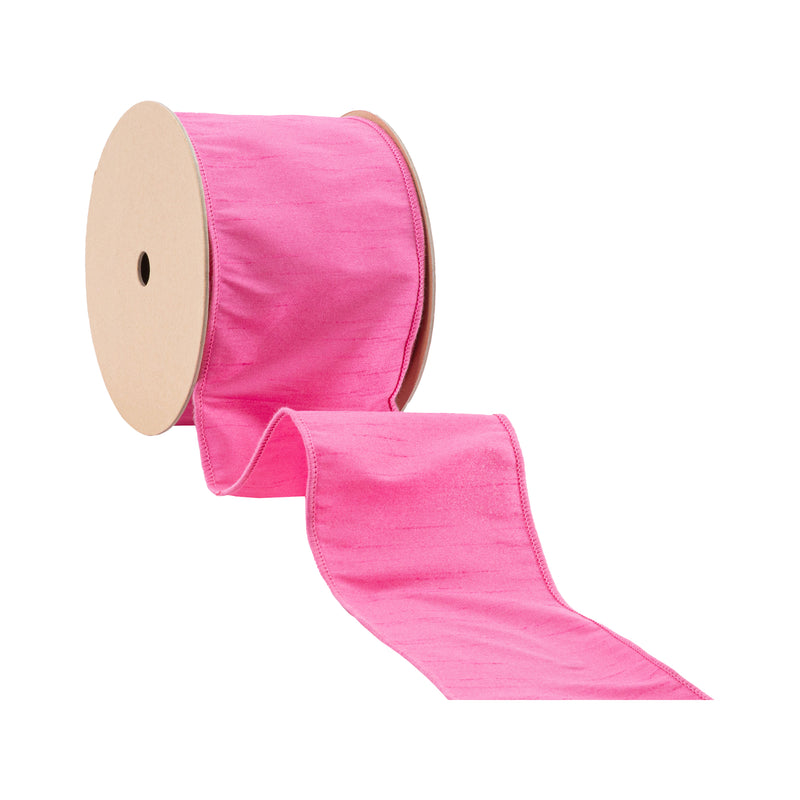 4" Wired Dupioni Ribbon | Hot Pink | 10 Yard Roll