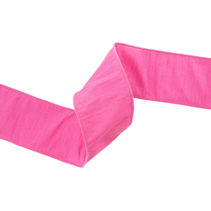 4" Wired Dupioni Ribbon | Hot Pink | 10 Yard Roll