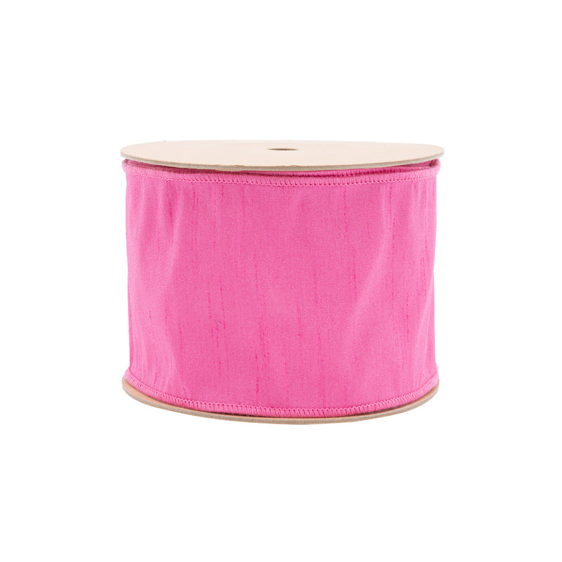 4" Wired Dupioni Ribbon | Hot Pink | 10 Yard Roll