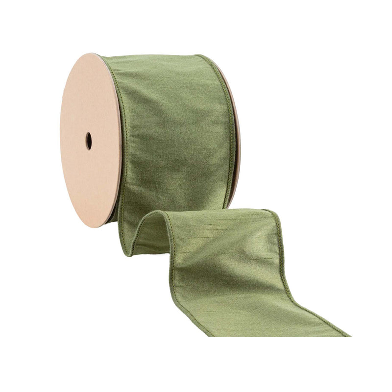 4" Wired Dupioni Ribbon | Moss | 10 Yard Roll