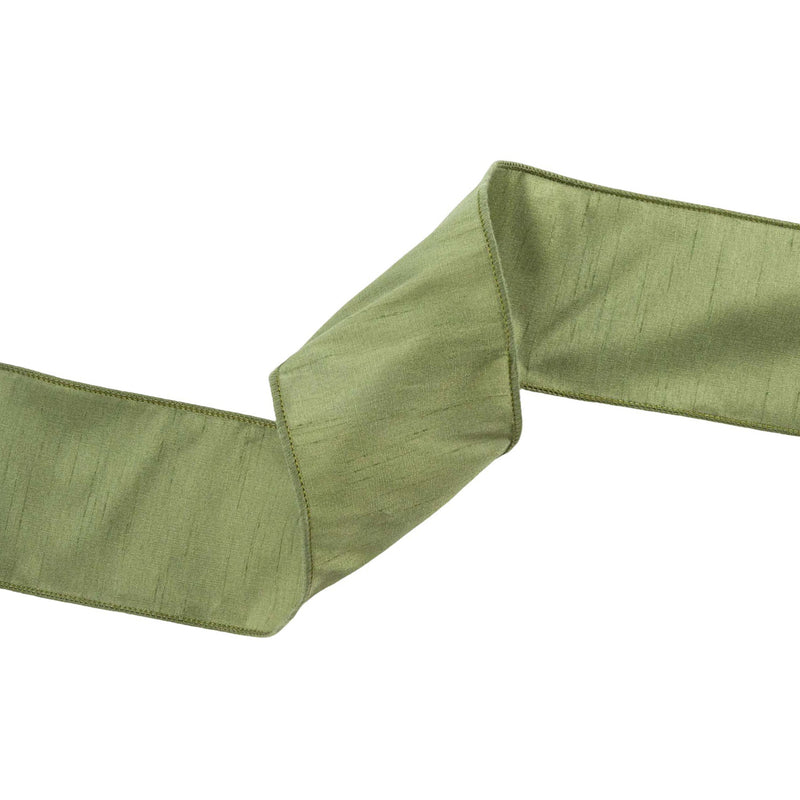 4" Wired Dupioni Ribbon | Moss | 10 Yard Roll