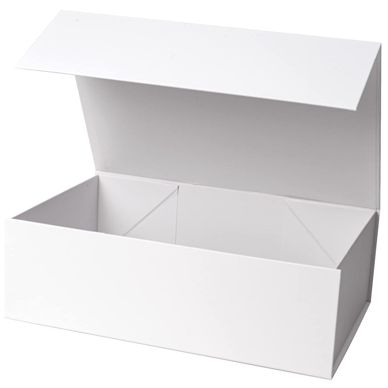 14" x 9" x 4.3" Collapsable Gift Box w/ Magnetic Square Flap Lid | White