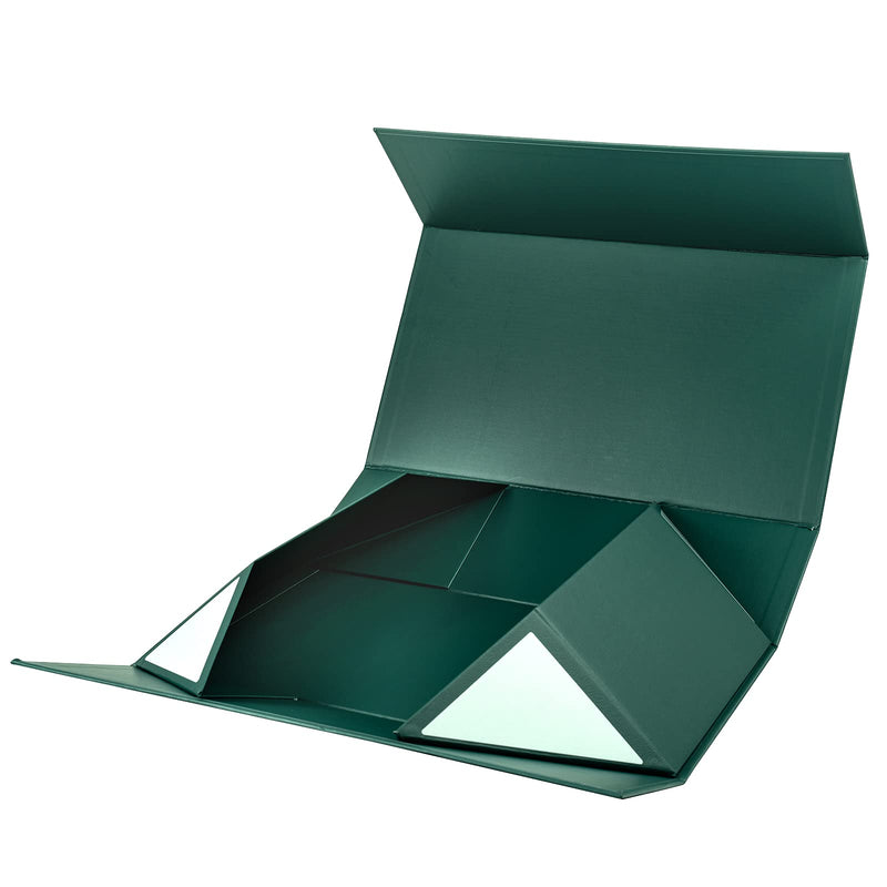 14" x 9" x 4.3" Collapsable Gift Box w/ Magnetic Square Flap Lid | Green