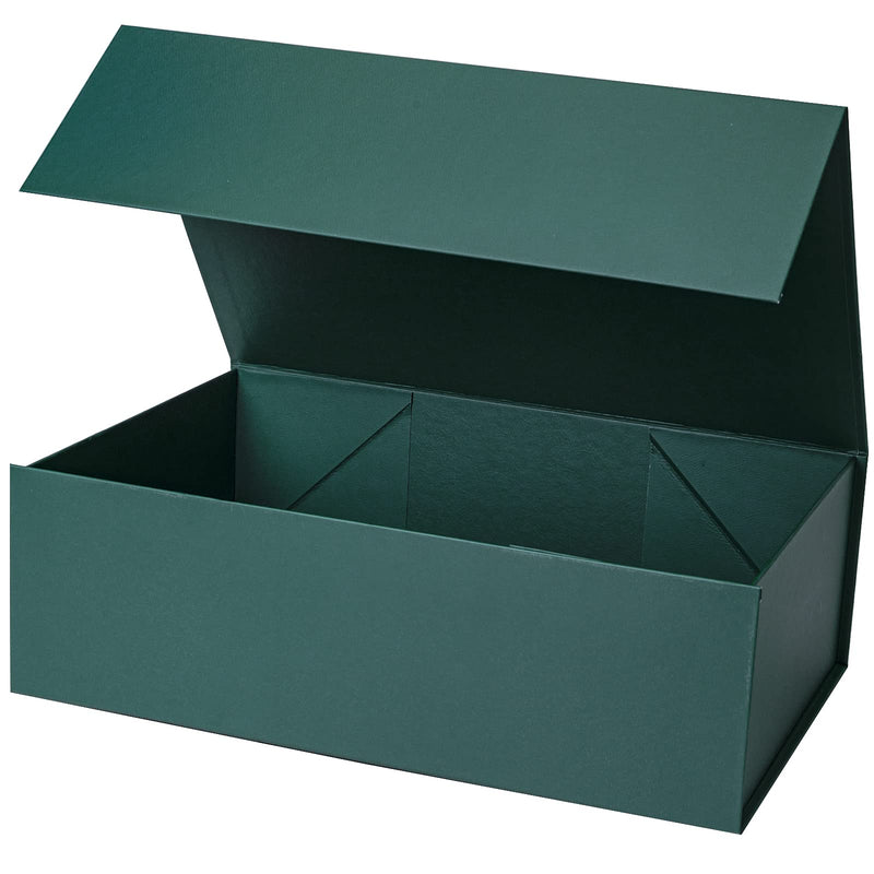 14" x 9" x 4.3" Collapsable Gift Box w/ Magnetic Square Flap Lid | Green