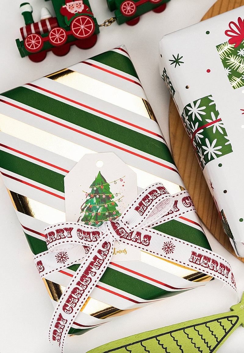 30" x 10' Holiday Wrapping Paper | Diagonal Metallic Stripe