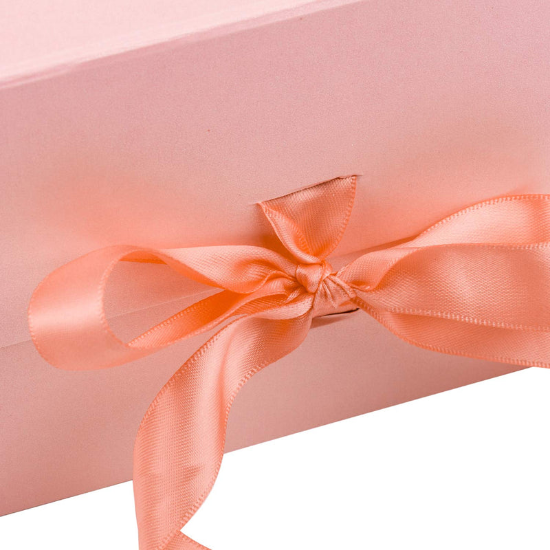 8" x 8" x 4" Collapsable Gift Box w/ Satin Ribbon & Magnetic Square Flap Lid | Pink