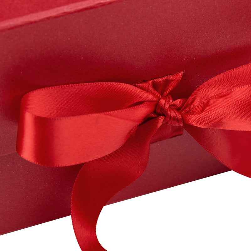 8" x 8" x 4" Collapsable Gift Box w/ Satin Ribbon & Magnetic Square Flap Lid | Red