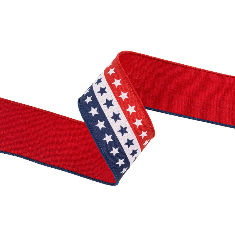 2 1/2" Wired Ribbon | Tri-Stripe Stars | 10 Yard Roll