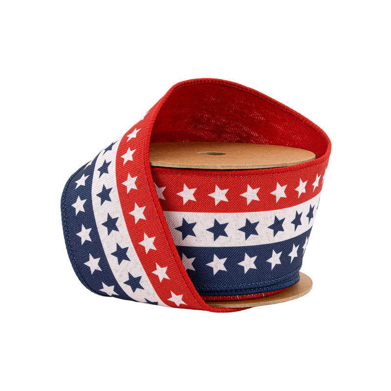 2 1/2" Wired Ribbon | Tri-Stripe Stars | 10 Yard Roll