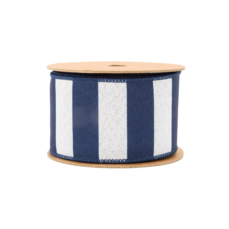 2 1/2" Wired Ribbon | Cabana Horizontal Stripe Navy | 10 Yard Spool