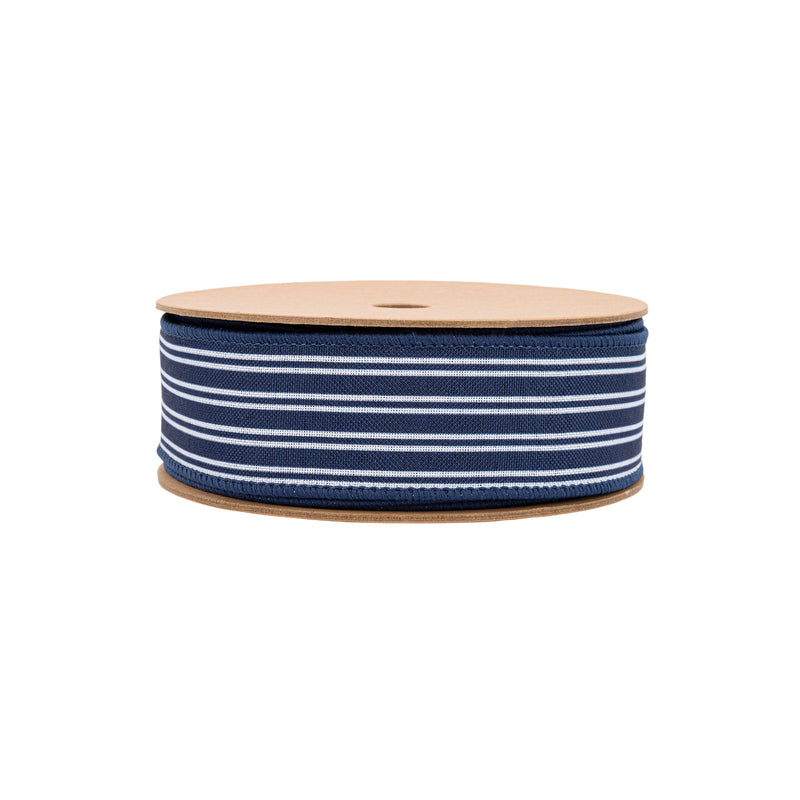 1 1/2" Wired RIbbon | Ticking Stripe Navy | 10 Yard Roll