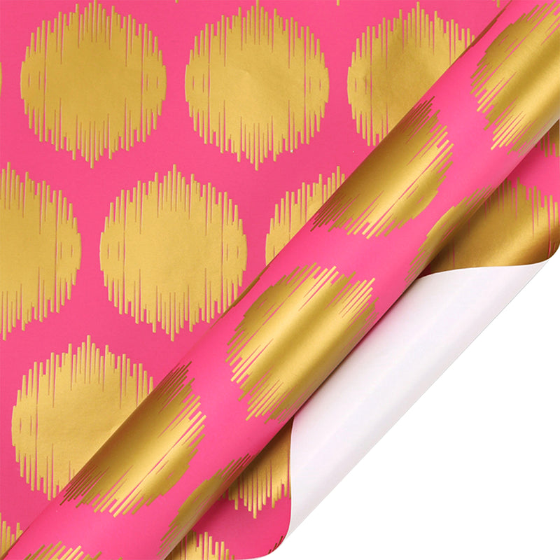 30" x 10' Wrapping Paper | Pink w/ Large Metallic Gold Dot