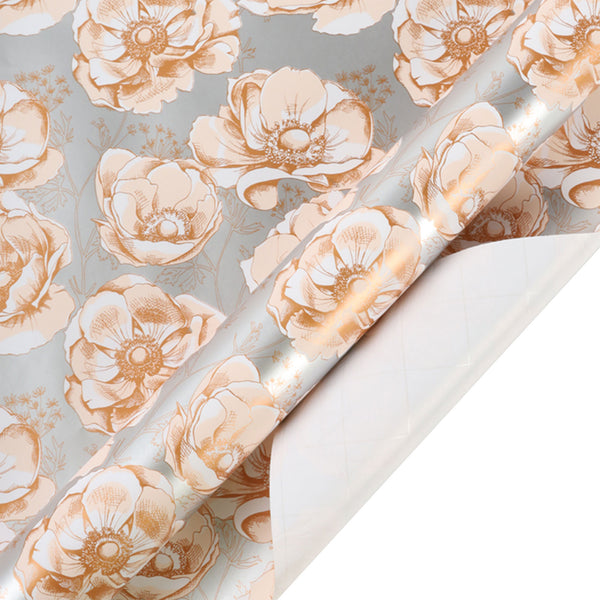 30" x 10' Wrapping Paper | Metallic Pearl Finish Floral