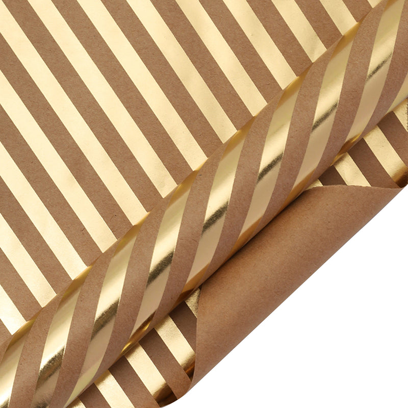 17" x 33' Mini Wrapping Paper | Kraft w/ Gold Metallic Diagonal Stripe