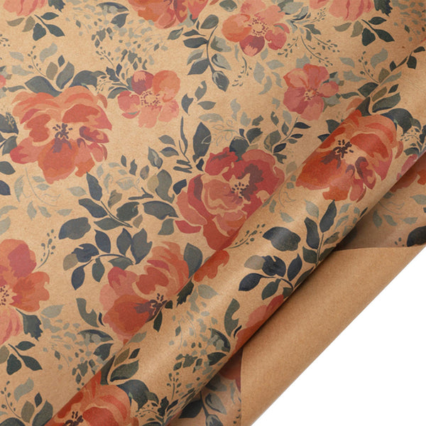 30" x 10' Wrapping Paper | Kraft Pink Floral