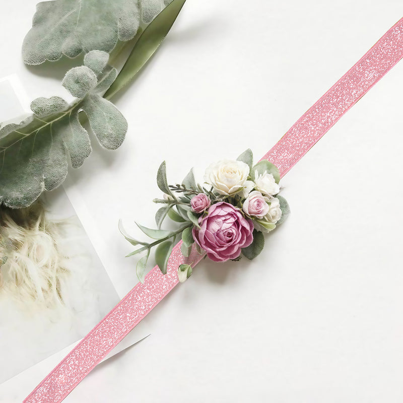 5/8" Wired Edge Corsage Ribbon | Pink Glitter | 25 Yard Roll